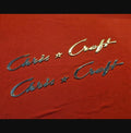 2 sets of Chris * Craft vintage chrome plated cast logo badge 14" version