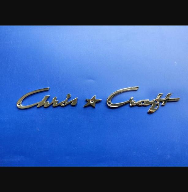 2 sets of Chris * Craft vintage chrome plated logo badge small version