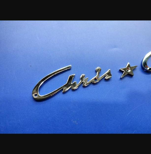 2 sets of Chris * Craft vintage chrome plated logo badge small version