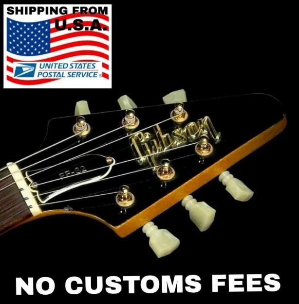 Flying V Headstock Guitar 3D Raised Logo Metallic Real Gold NO USA CUSTOMS FEES.