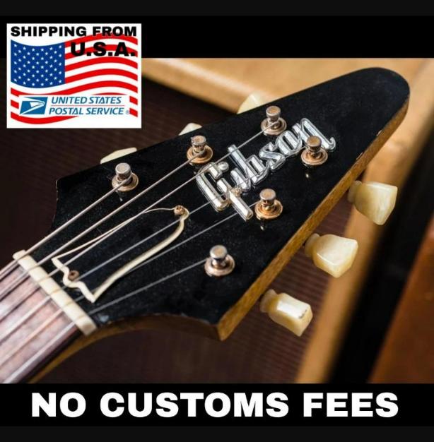 Flying V Headstock Guitar 3D Raised Logo Metal Real SILVER. NO USA CUSTOMS FEES