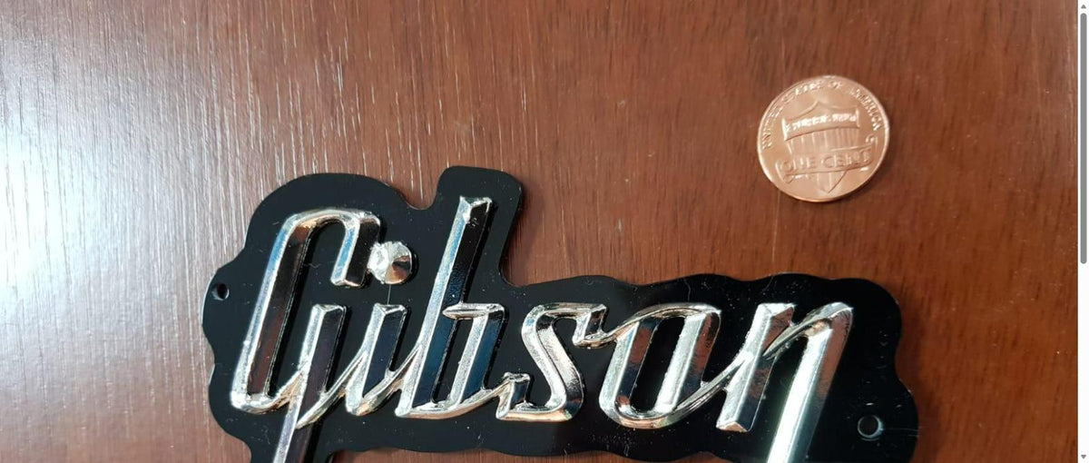 Gibson GA-5 / GA-10 / GA-20 Amp 3D Raised Letters Real Silver Bath Logo Badge with Black Plate (Big Version) 4"