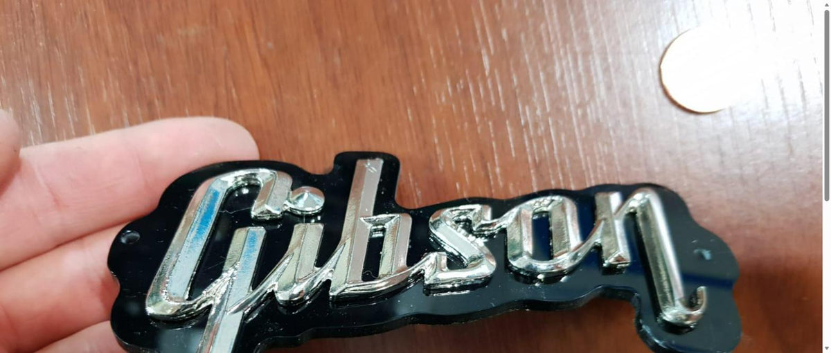 Gibson GA-5 / GA-10 / GA-20 Amp 3D Raised Letters Real Silver Bath Logo Badge with Black Plate (Big Version) 4"
