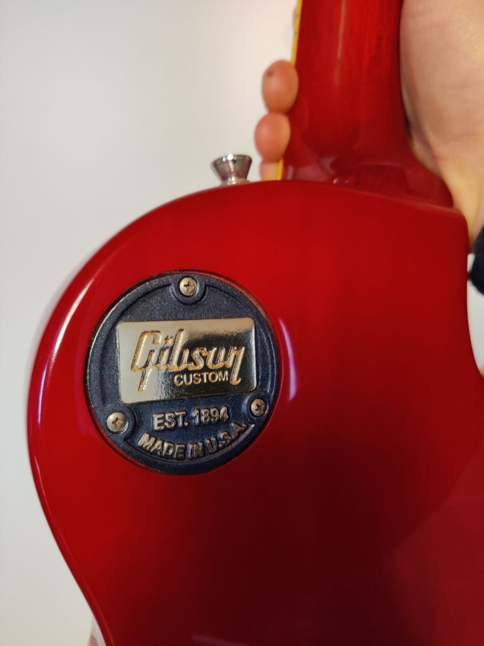 Gibson Custom Back Switch Plate Badge Logo Metallic with Real Gold Bath and Grey