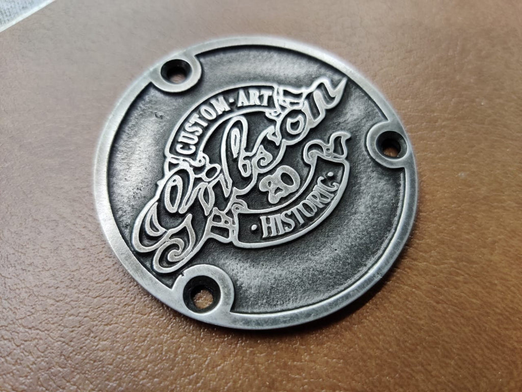 Gibson Custom Art 20 Historic Back Switch Plate Badge Logo Metallic Vintage Silver Grey