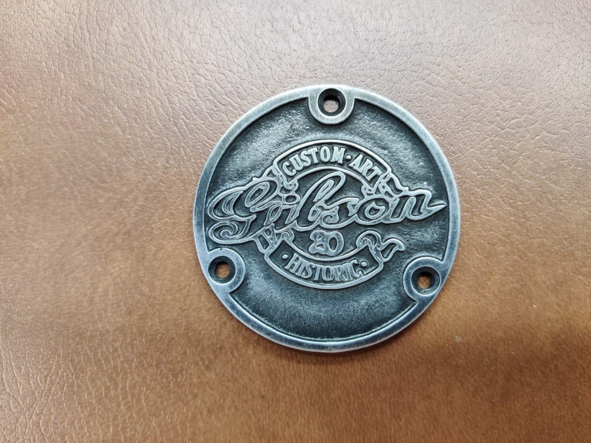 Gibson Custom Art 20 Historic Back Switch Plate Badge Logo Metallic Vintage Silver Grey