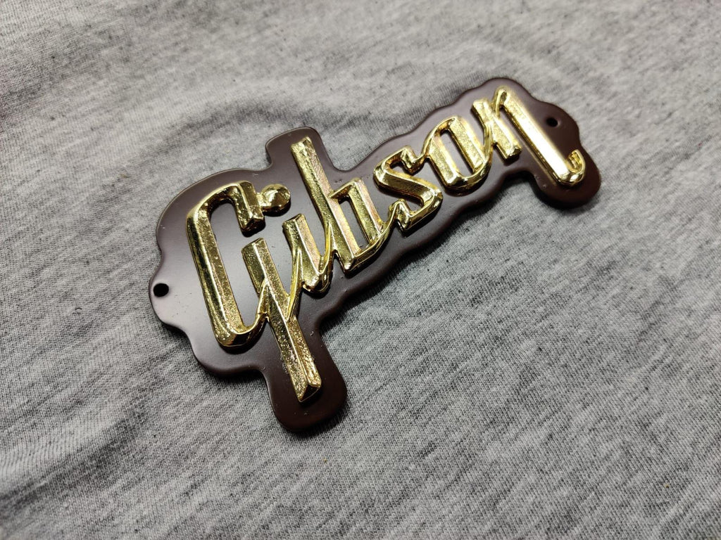 Gibson GA-5 / GA-10 / GA-20 Amp 3D Raised Letters Real Golden Bath Logo Badge with Brown Plate (Big Version) 4"