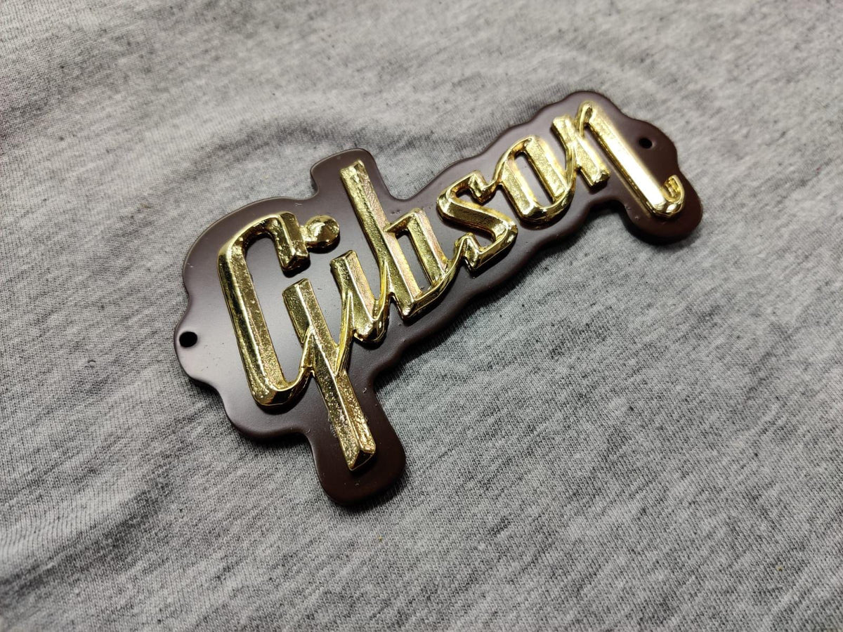 Gibson GA-5 / GA-10 / GA-20 Amp 3D Raised Letters Real Golden Bath Logo Badge with Brown Plate (Big Version) 4"