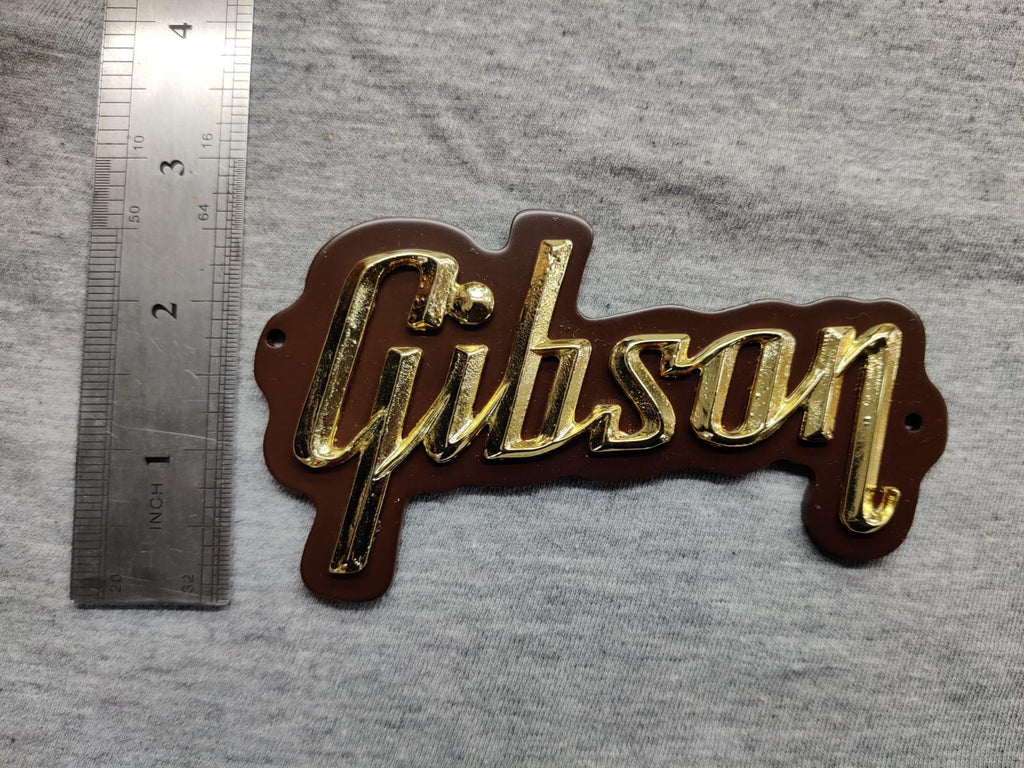 Gibson GA-5 / GA-10 / GA-20 Amp 3D Raised Letters Real Golden Bath Logo Badge with Brown Plate (Big Version) 4"