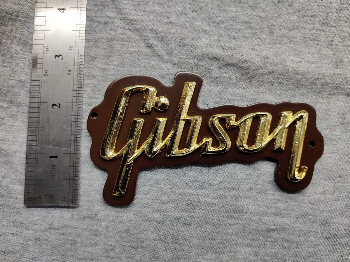 Gibson GA-5 / GA-10 / GA-20 Amp 3D Raised Letters Real Golden Bath Logo Badge with Brown Plate (Big Version) 4"