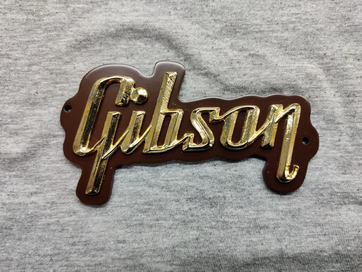 Gibson GA-5 / GA-10 / GA-20 Amp 3D Raised Letters Real Golden Bath Logo Badge with Brown Plate (Big Version) 4"