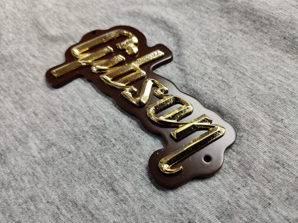 Gibson GA-5 / GA-10 / GA-20 Amp 3D Raised Letters Real Golden Bath Logo Badge with Brown Plate (Big Version) 4"