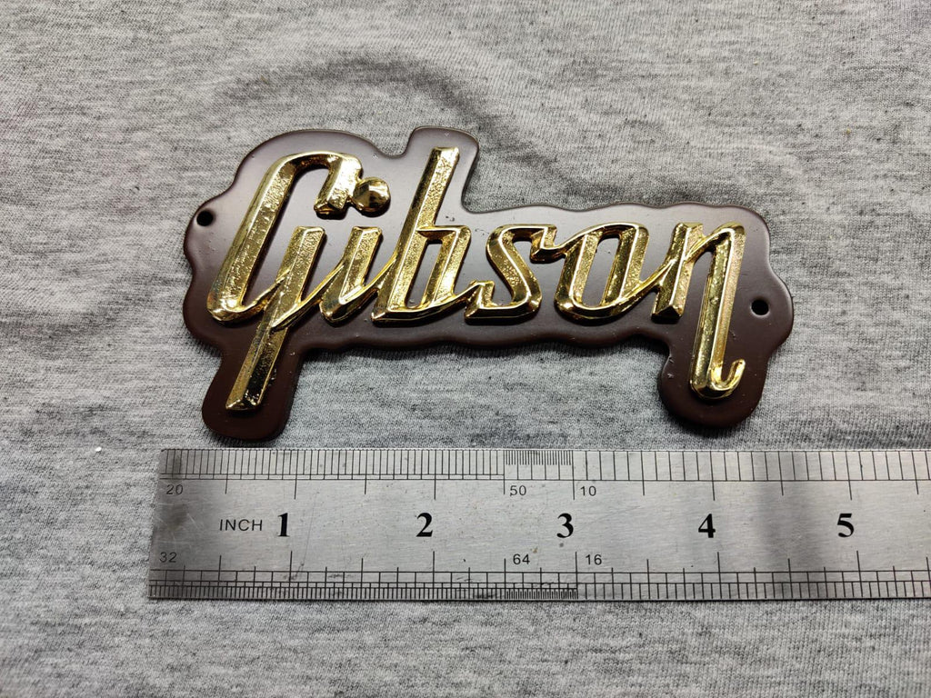 Gibson GA-5 / GA-10 / GA-20 Amp 3D Raised Letters Real Golden Bath Logo Badge with Brown Plate (Big Version) 4"