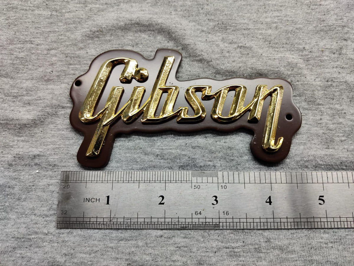 Gibson GA-5 / GA-10 / GA-20 Amp 3D Raised Letters Real Golden Bath Logo Badge with Brown Plate (Big Version) 4"