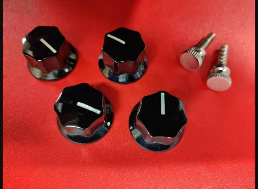 Rickenbacker bass vintage bakelite knobs (4 pcs) and strap bolts (2 pcs) set.