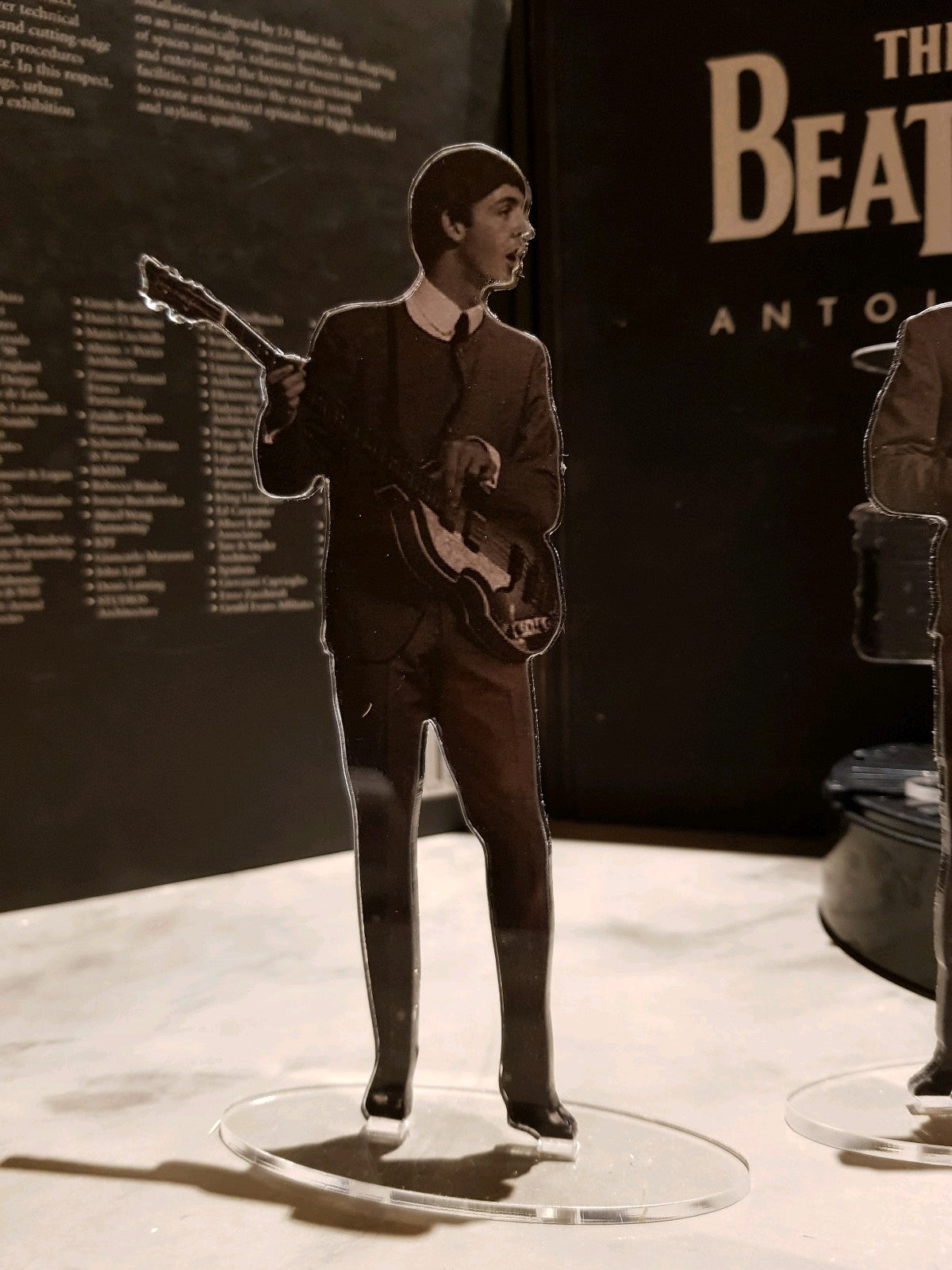 The Beatles figures cristal clear acrylic b&w. NO USA CUSTOMS FEES.