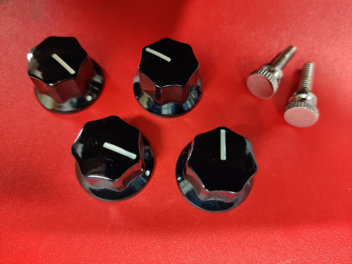 Rickenbacker bass vintage bakelite knobs (4 pcs) and strap bolts (2 pcs) set.