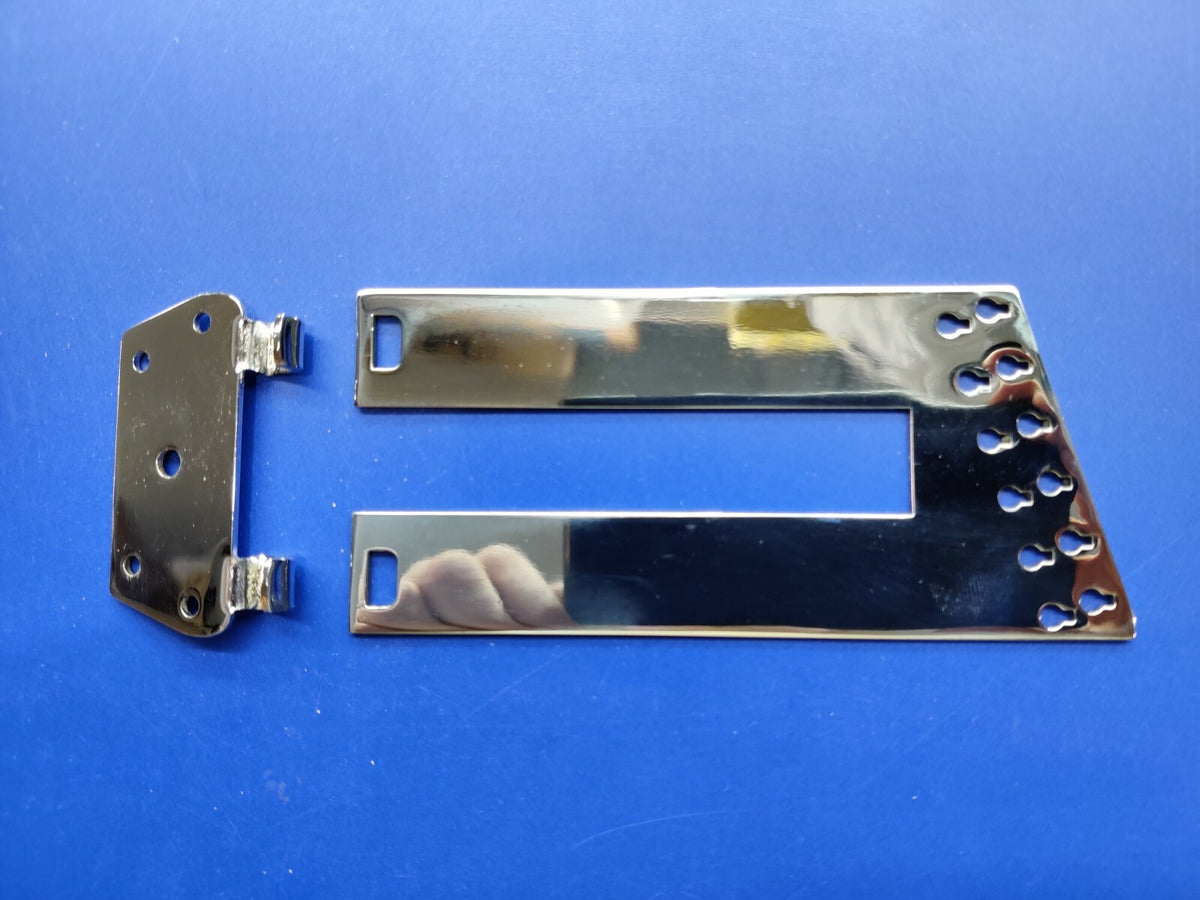 Long 12-string chrome trapeze tailpiece + reinforced bracket for Rickenbacker.