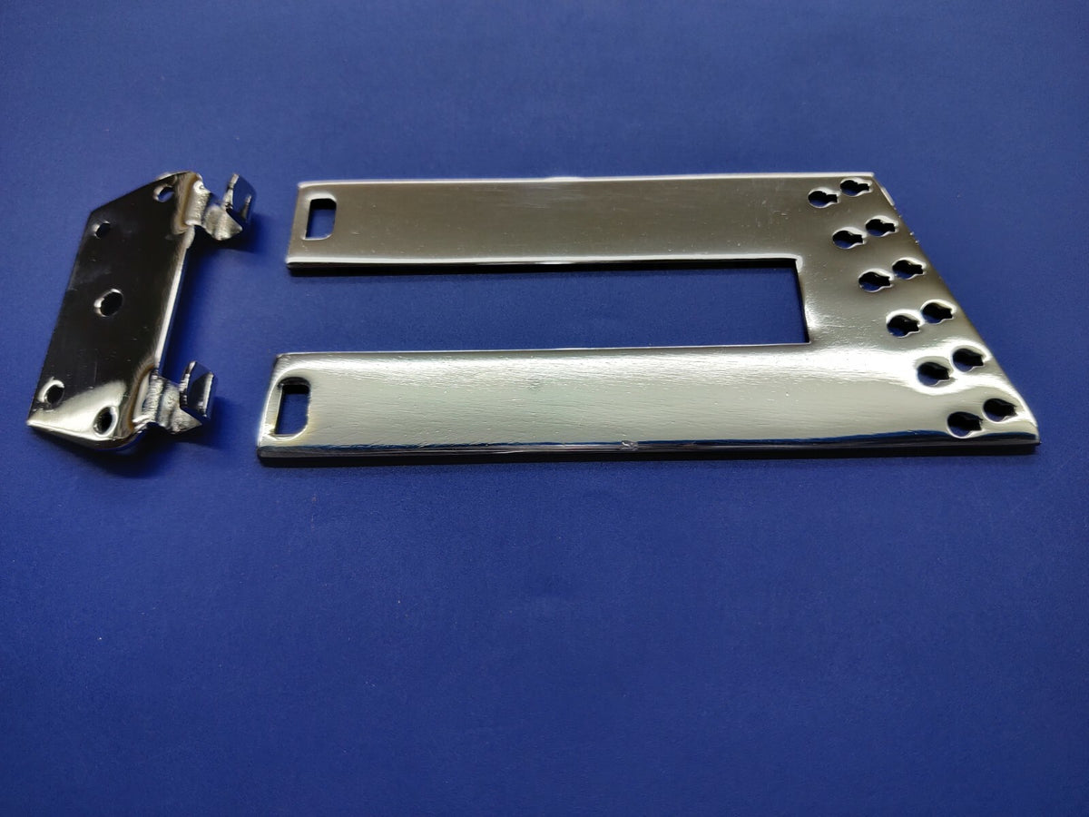 Long 12-string chrome trapeze tailpiece + reinforced bracket for Rickenbacker.