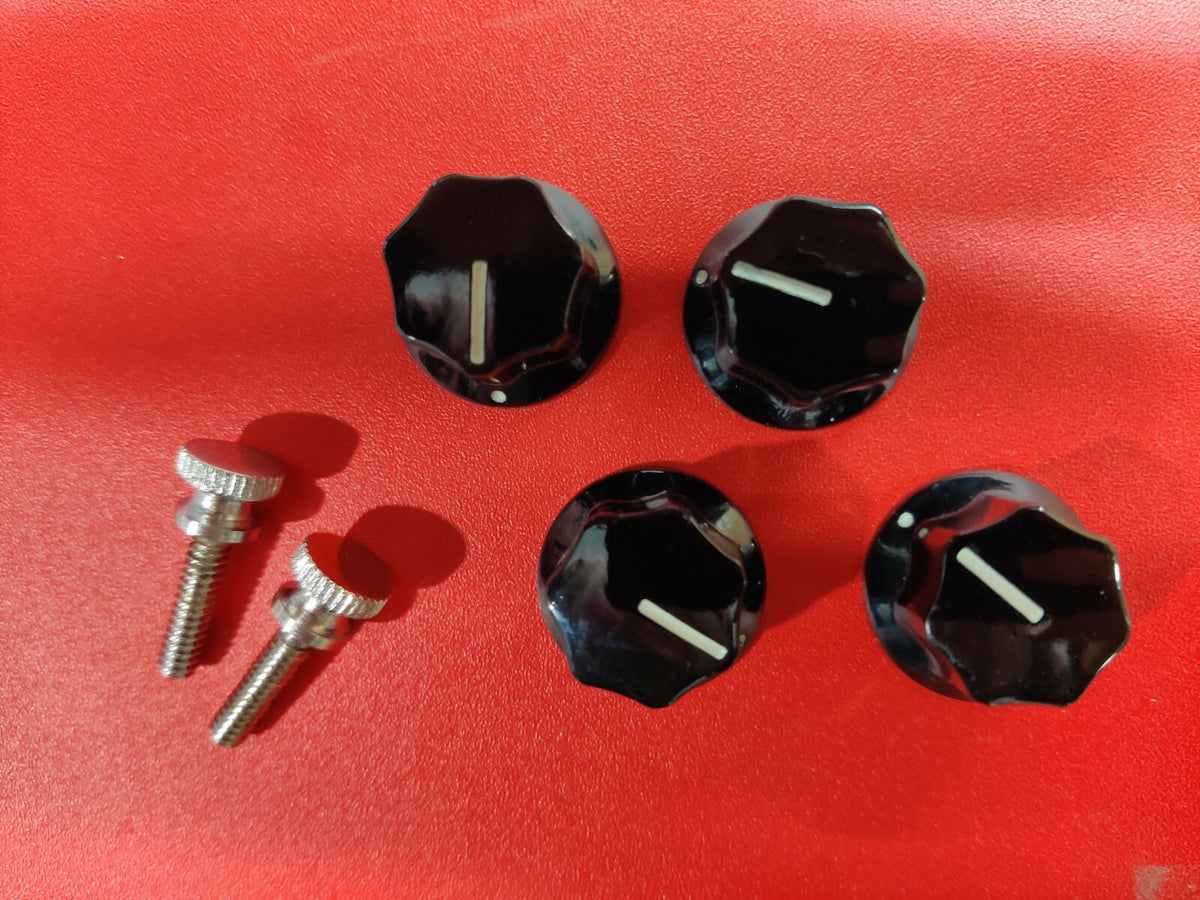 Rickenbacker bass vintage bakelite knobs (4 pcs) and strap bolts (2 pcs) set.