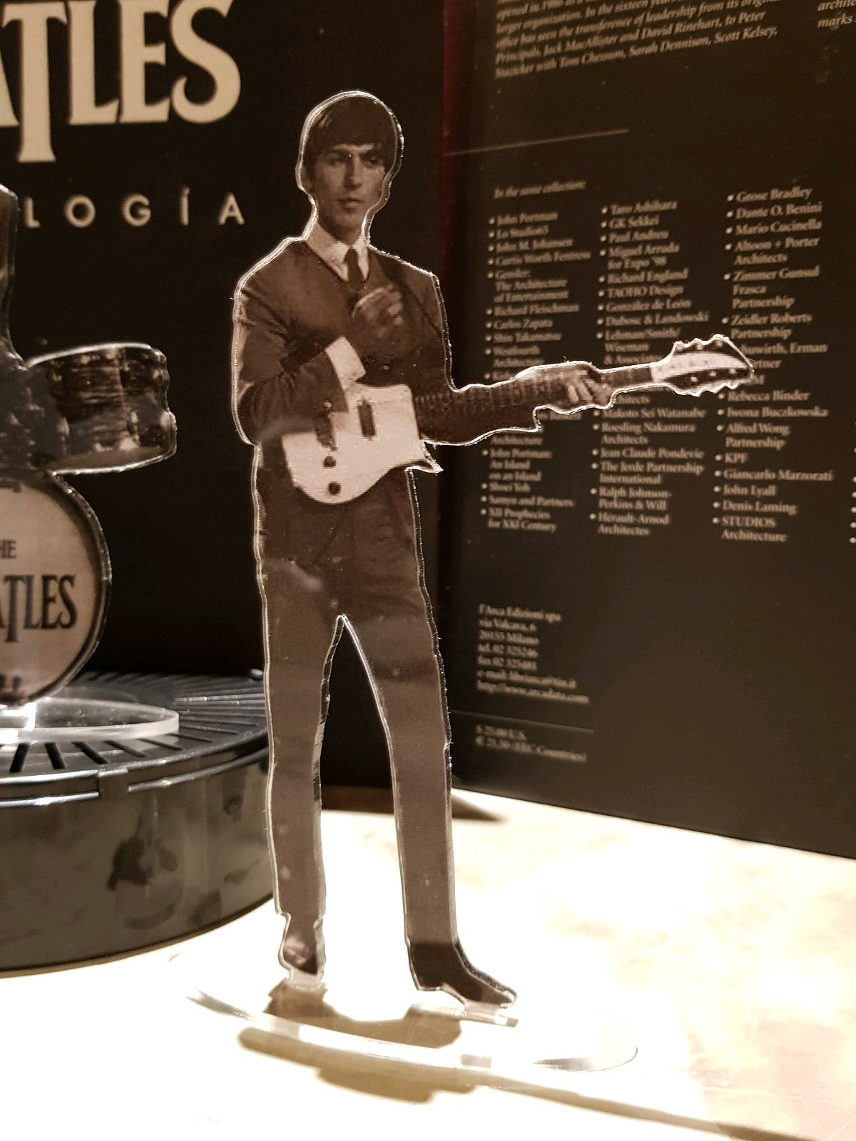 The Beatles figures cristal clear acrylic b&w. NO USA CUSTOMS FEES.