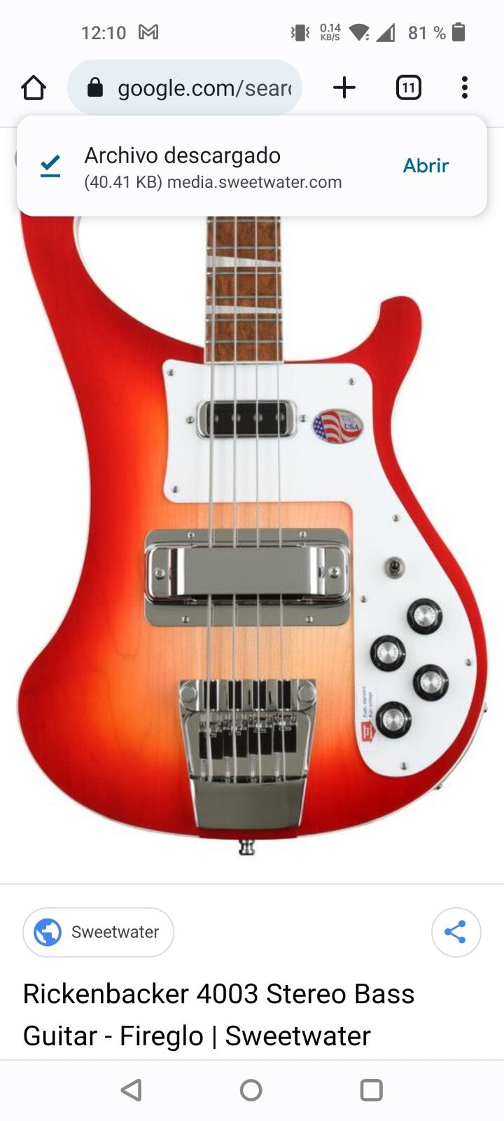Treble bridge pickup mounting ring for current Rickenbacker 4001 or 4003 bass