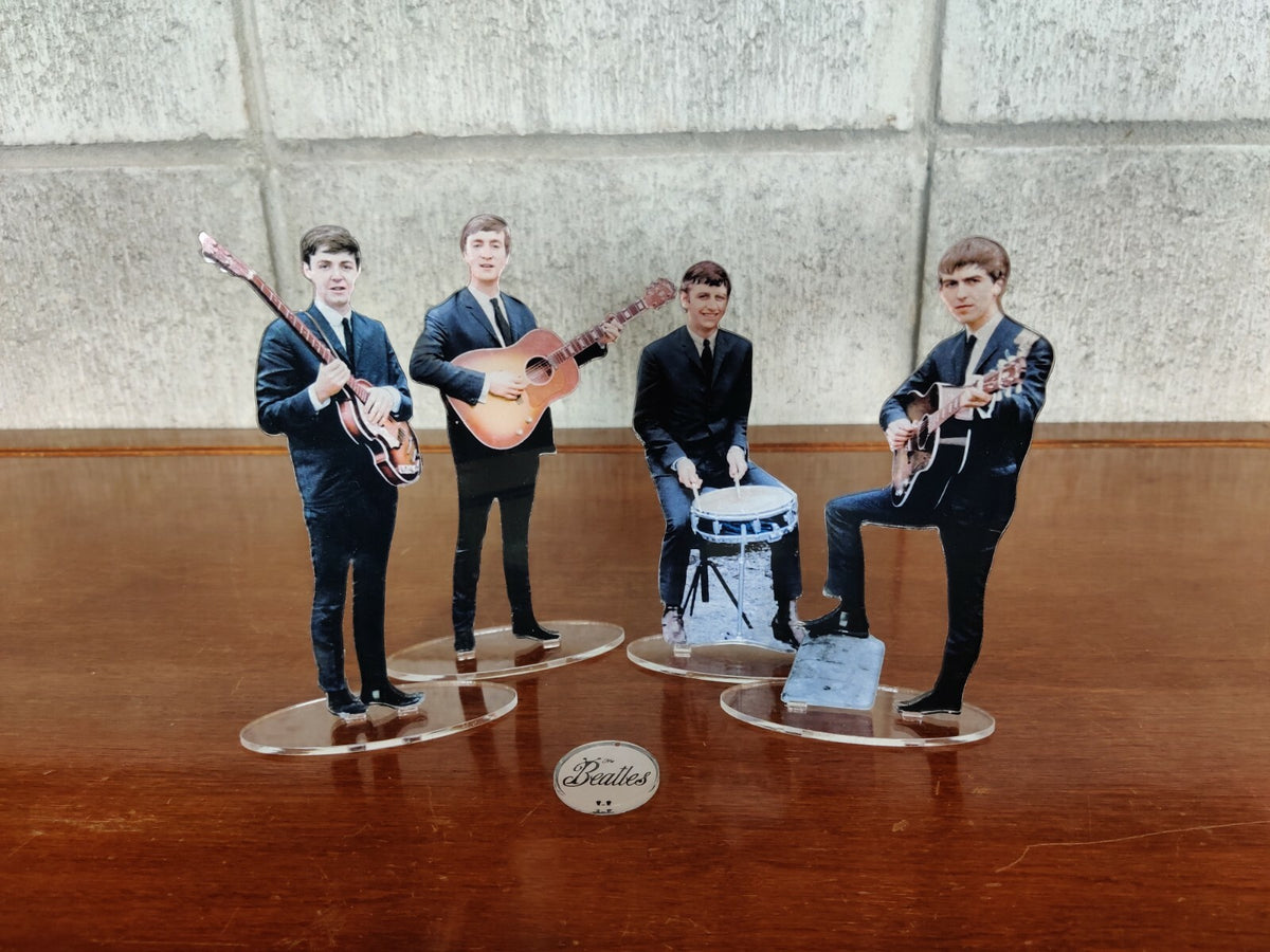 The Beatles First Era figures clear plexi + color picture. NO USA CUSTOMS FEES.
